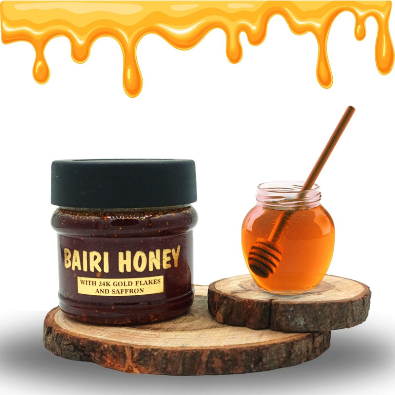 Pure Bairy Honey Infused with 24k Gold Flakes & Saffron – 150gm