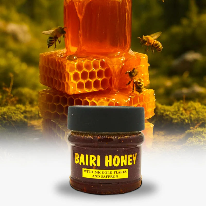Pure Bairy Honey Infused with 24k Gold Flakes & Saffron – 150gm
